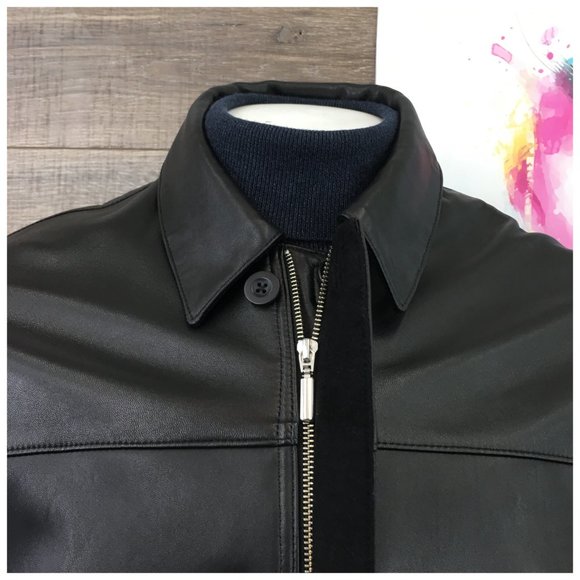 Missani Mens Leather Jacket‎ Reversible Cashmere Wool Black Zip Button Size M - Picture 3 of 14